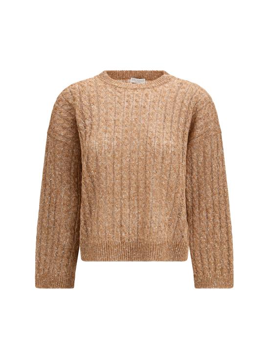 26SS 브루넬로 쿠치넬리 리넨 대즐링 케이블 오픈워크 스웨터 MCO559710 C8585 BROWN