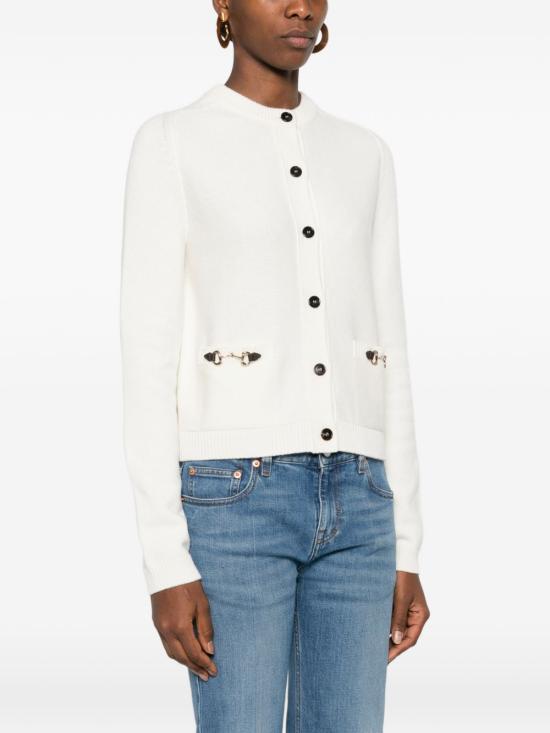 26SS 구찌 홀스빗 디테일 울 캐시미어 가디건 851977XKEVK9051 White - GUCCI