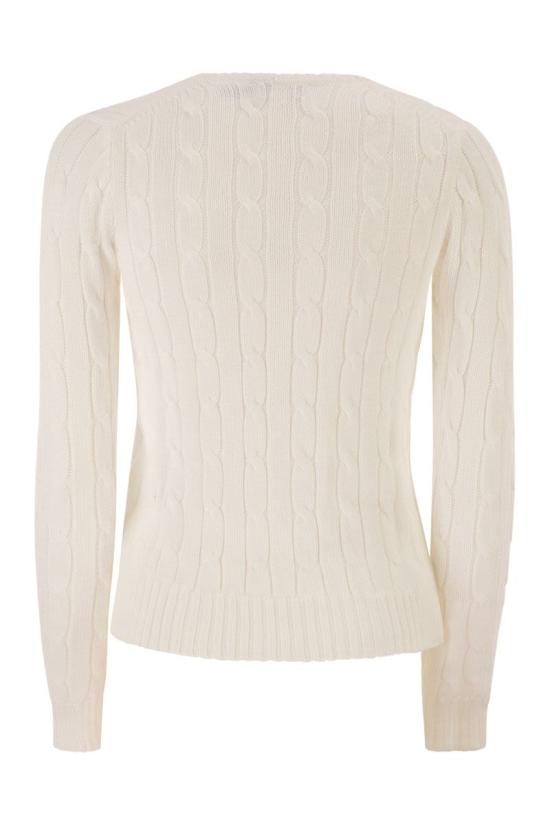  폴로 랄프로렌 포니로고 피마 코튼 케이블 니트 V넥 스웨터 211971870 003 WHITE - POLO RALPH LAUREN