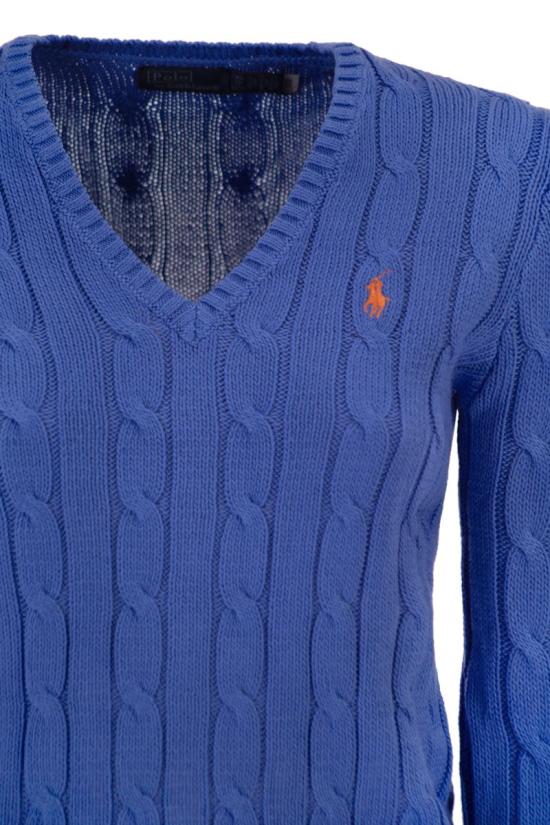 26SS 폴로 랄프로렌 포니로고 피마 코튼 케이블 니트 V넥 스웨터 211971870 504 BLUETTE - POLO RALPH LAUREN