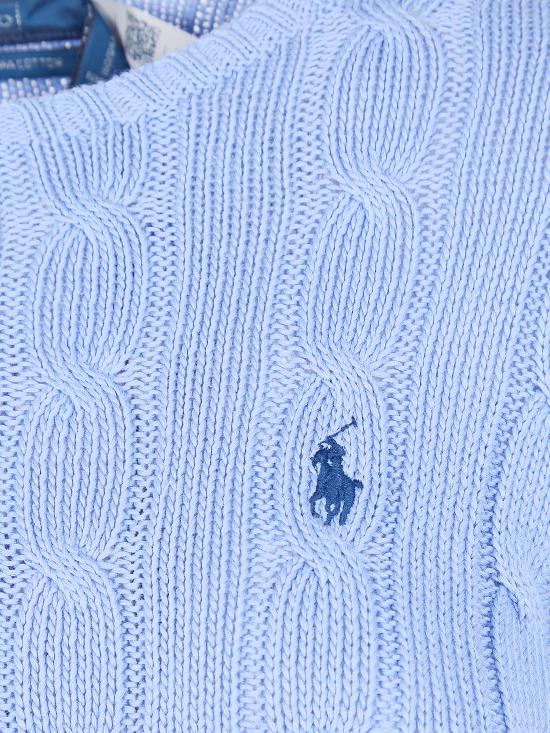  폴로 랄프로렌 포니 로고 피마코튼 케이블 니트 스웨터 211971869 009 LIGHT BLUE - POLO RALPH LAUREN