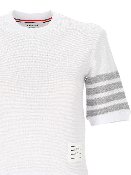 26SS 톰브라운 텍스처드 코튼 피케 4바 티셔츠 FJS222A J0248100 White - THOM BROWNE