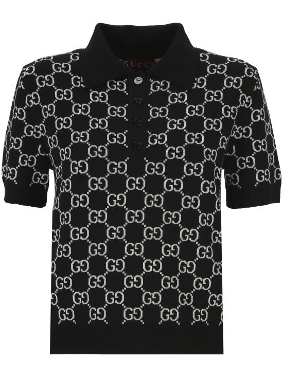 26SS 구찌 GG 리버시블 울 자카드 폴로 티셔츠 814273 XKEJP1070 Black