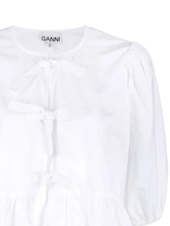 26SS 가니 코튼 포플린 페플럼 타이 블라우스 F7364 151 White - GANNI