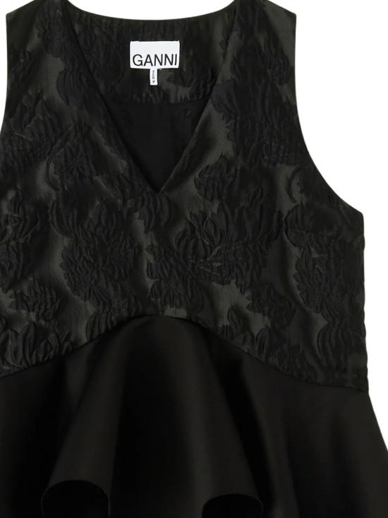 26SS 가니 새틴 클로케 페플럼 슬리브리스 탑 A1040097 099 Black - GANNI