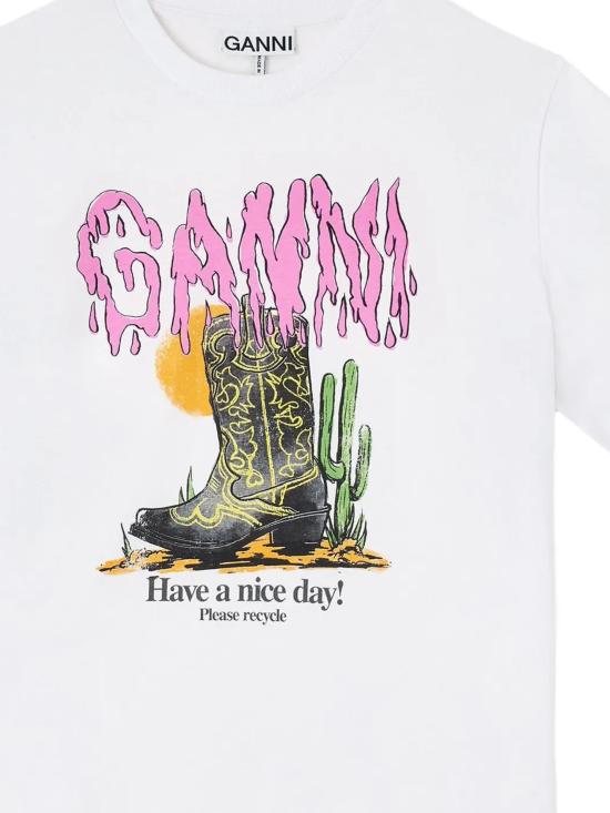 26SS 가니 웨스턴 부츠 프린트 티셔츠 A1050075 151 White - GANNI