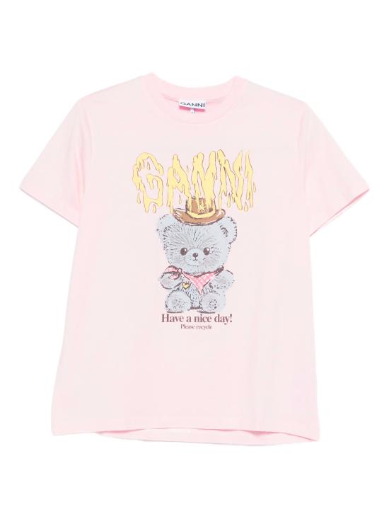 26SS 가니 코튼 저지 카우보이 베어 프린트 티셔츠 A1050074 868 Chalk pink