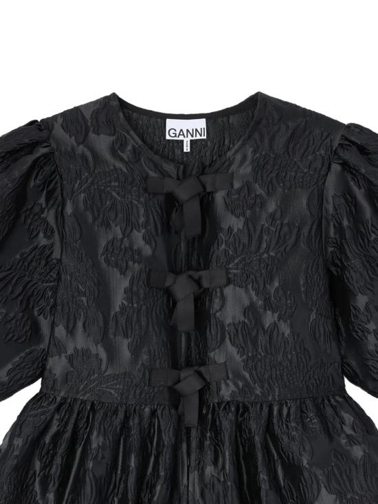 26SS 가니 새틴 페플럼 타이 블라우스 A1040079 099 Black - GANNI