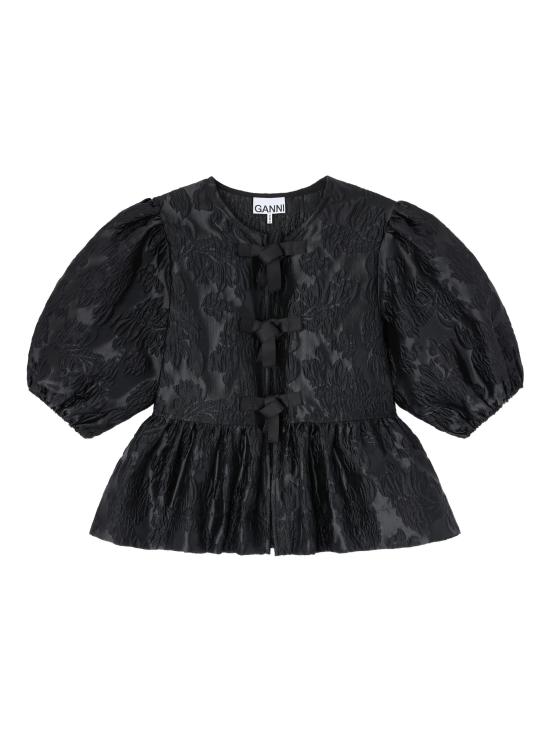 26SS 가니 새틴 페플럼 타이 블라우스 A1040079 099 Black