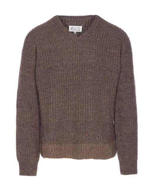 25FW 마르지엘라 포 스티치 V넥 스웨터 S50HN0018M13151 144F BROWN