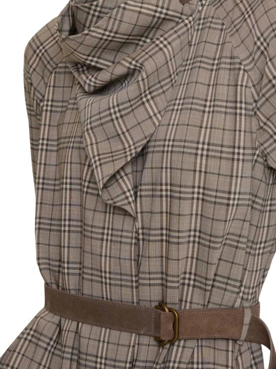 26SS 버버리 스카프 칼라 체크 울 드레스 8118175 X LINEN BEIGE MOLE GREY - BURBERRY