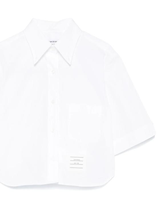 26SS 톰브라운 옥스포드 크롭 숏 슬리브 셔츠 FLL205A F0313100 White - THOM BROWNE