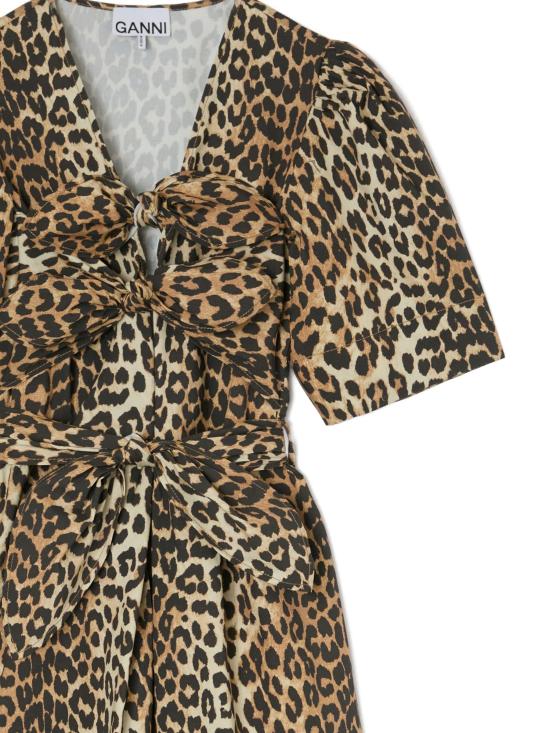 26SS 가니 레오파드 코튼 보우 밴드 미니 드레스 A1030250 943 Brown - GANNI