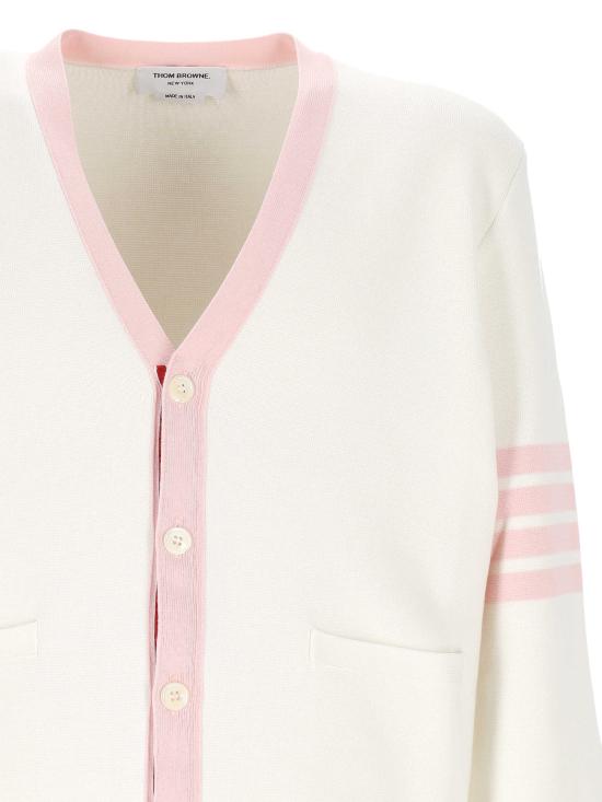 26SS 톰브라운 코튼 밀라노 스티치 4바 V넥 가디건 MKC171D 00219100 White - THOM BROWNE