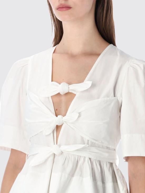 26SS 가니 스트레치 코튼 타이스트랩 블라우스 W0309697 151 White - GANNI