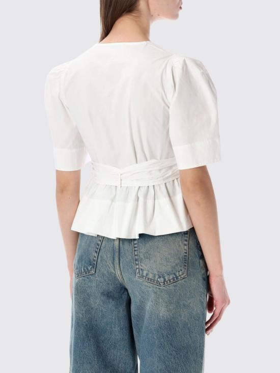 26SS 가니 스트레치 코튼 타이스트랩 블라우스 W0309697 151 White - GANNI