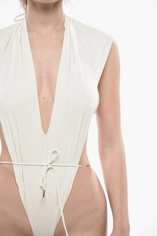  생로랑 백리스 브이 홀터 스윔수트 783574Y37PG9078 White - SAINT LAURENT