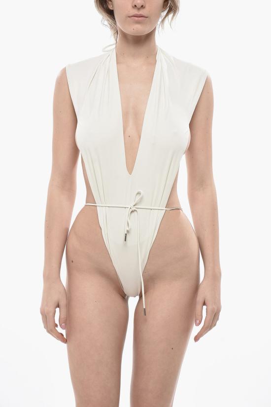  생로랑 백리스 브이 홀터 스윔수트 783574Y37PG9078 White