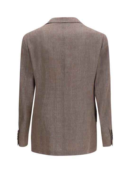 26SS 브루넬로 쿠치넬리 리넨 버진 울 블렌디드 셰브런 원 하프 브레스티드 디컨스트럭티드 블레이저 MZ4087BPD C009 BROWN - BRUNELLO CUCINELLI