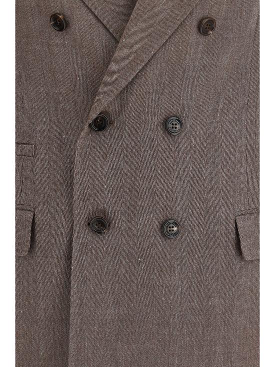 26SS 브루넬로 쿠치넬리 리넨 버진 울 블렌디드 셰브런 원 하프 브레스티드 디컨스트럭티드 블레이저 MZ4087BPD C009 BROWN - BRUNELLO CUCINELLI