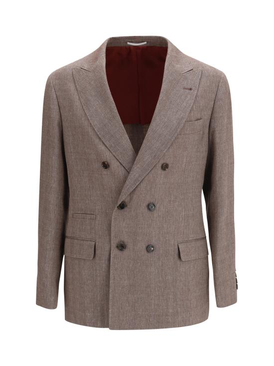 26SS 브루넬로 쿠치넬리 리넨 버진 울 블렌디드 셰브런 원 하프 브레스티드 디컨스트럭티드 블레이저 MZ4087BPD C009 BROWN