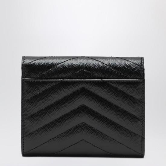 25FW 생로랑 텍스처드 퀼티드 레더 컴팩트 3단 모노그램 지갑 403943BOW01 1000 BLACK - SAINT LAURENT