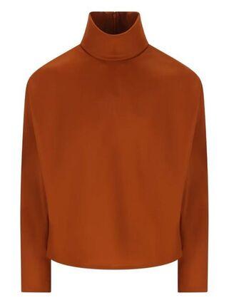 25FW 생로랑 실크 블렌드 탑 845857Y5J95 2498 CARAMEL