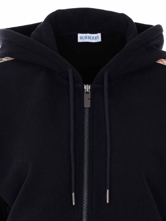 26SS 버버리 체크 트리밍 코튼 지퍼 후디 8121158 Black - BURBERRY