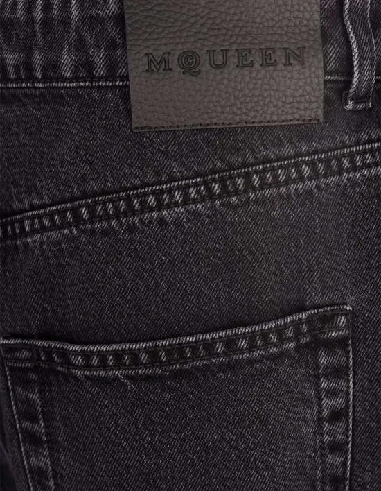  알렉산더 맥퀸 데님 팬츠 와이드 레그 스컬 플레이트 진 블랙 - ALEXANDER MCQUEEN