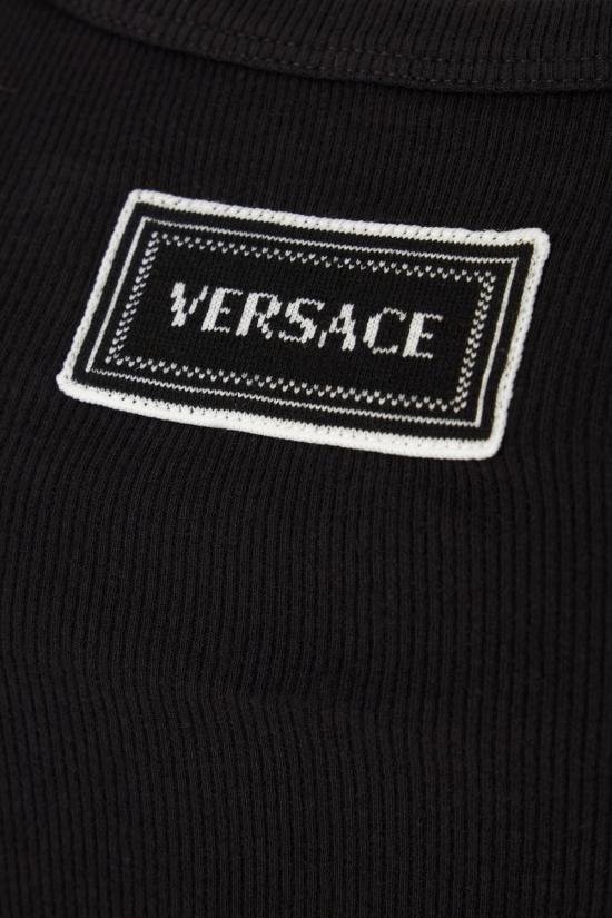 26SS 베르사체 로고 패피 리브드 스트레치 코튼 탱크탑 10232101A17222 1B000 BLACK - VERSACE