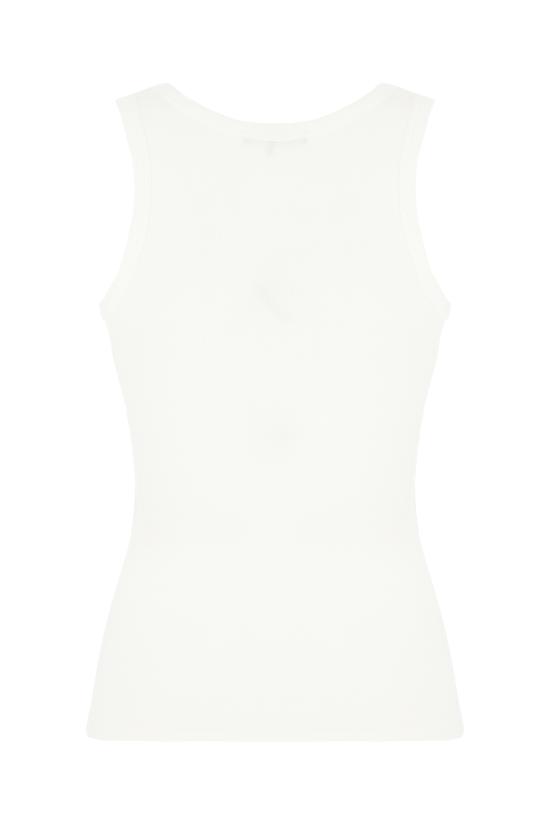 26SS 베르사체 로고 패피 리브드 스트레치 코튼 탱크탑 10232101A17222 1W000 OPTICAL WHITE - VERSACE