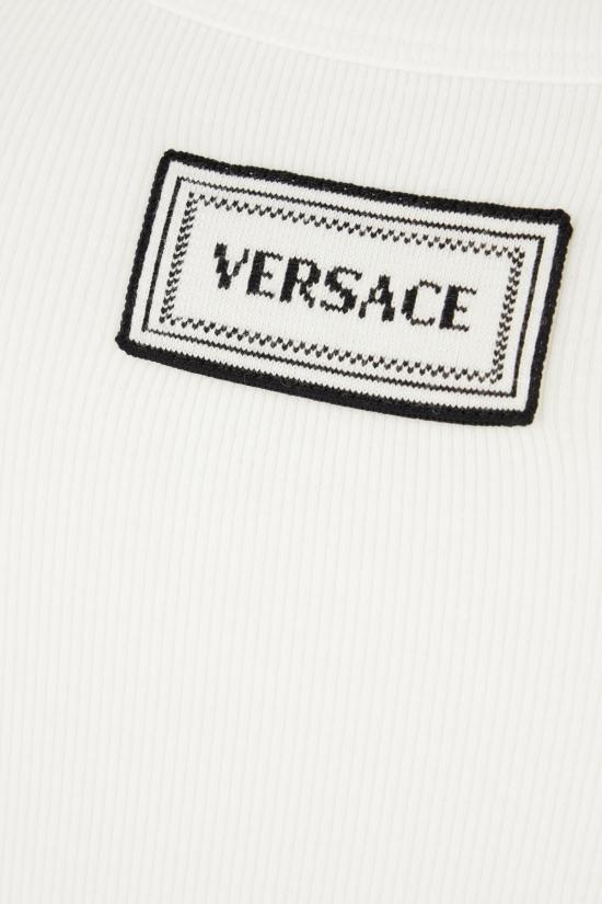 26SS 베르사체 로고 패피 리브드 스트레치 코튼 탱크탑 10232101A17222 1W000 OPTICAL WHITE - VERSACE