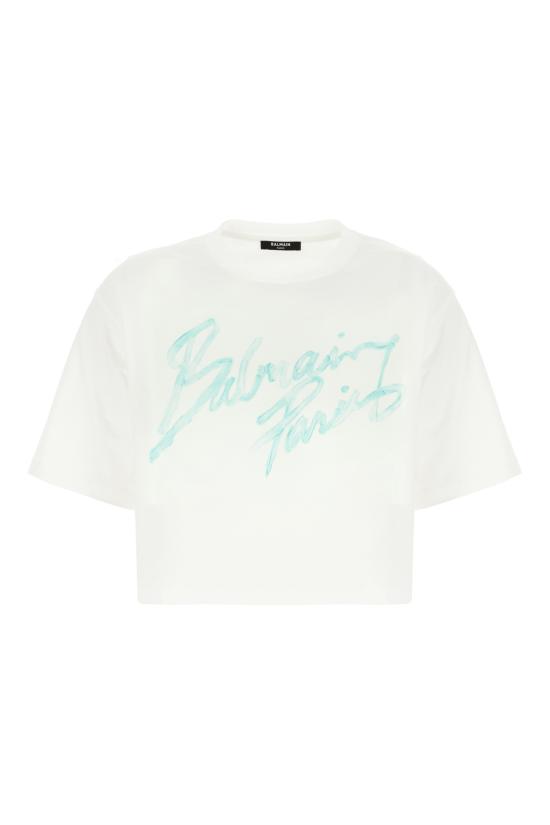 26SS 발망 반팔 티셔츠 GF1EE145BD41 GXF BLANC VERT PALE