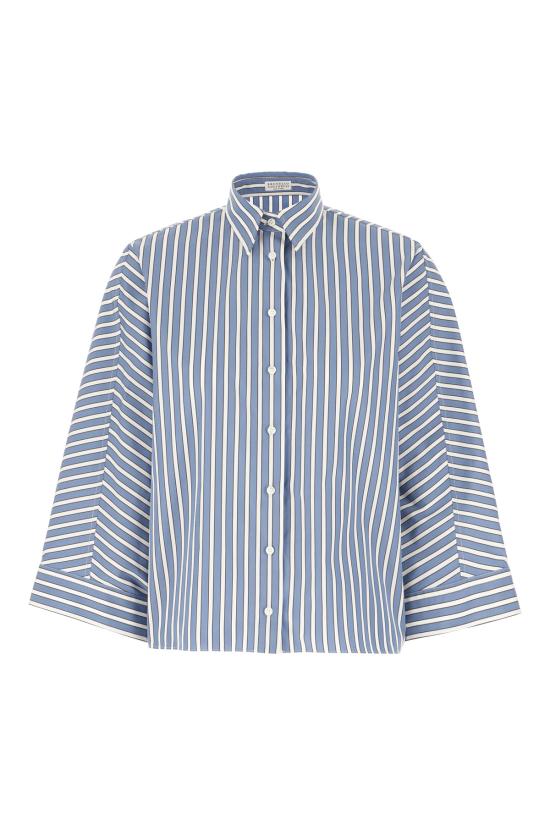 26SS 브루넬로 쿠치넬리 셔츠 MH749MX716 C001 LIGHT BLUE BROWN STRIPES WHITE