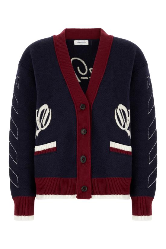 25FW 오프화이트 바시티 자카드 가디건 OWHB04GF25KNI001 4801 BLUE IRIS