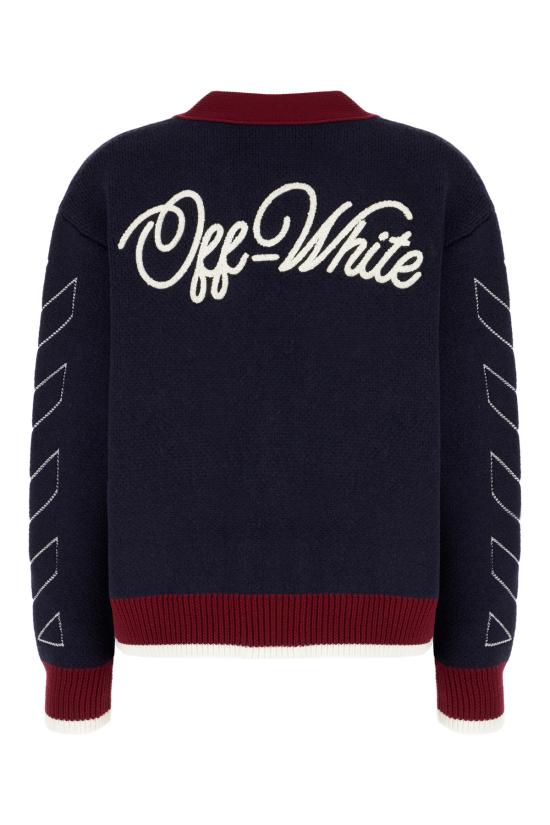 25FW 오프화이트 바시티 자카드 가디건 OWHB04GF25KNI001 4801 BLUE IRIS - OFF WHITE