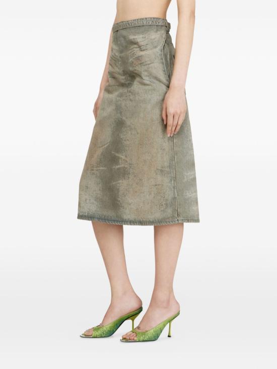 26SS 디젤 드-모리카-Fsi 미디 스커트 인 코튼-헴프 새틴 데님 A2377109P2402 BLACK - DIESEL