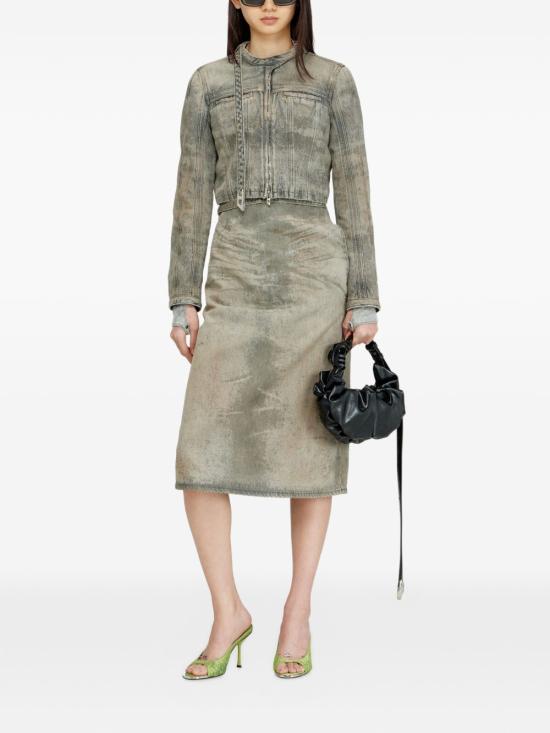 26SS 디젤 드-모리카-Fsi 미디 스커트 인 코튼-헴프 새틴 데님 A2377109P2402 BLACK - DIESEL