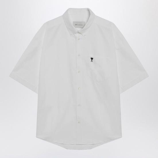26SS 아미 코튼 박시 자수 아미 드 하트 HSH823CO0031 168 WHITE