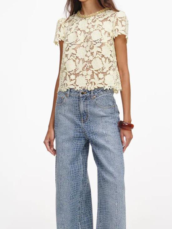 26SS 셀프 포트레이트 반팔 티셔츠 SS26096TAY YELLOW - SELF PORTRAIT