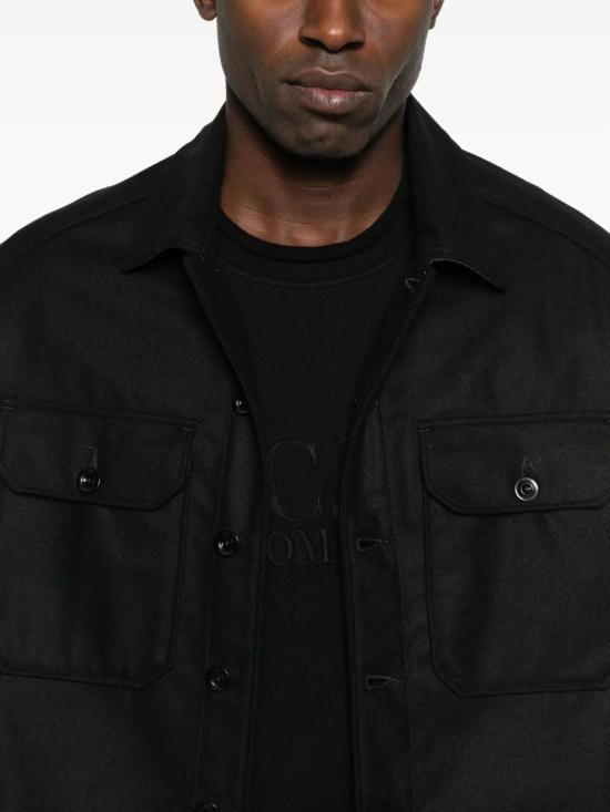 25FW 씨피 컴퍼니 펠트 후드 버튼 오버셔츠 19CMOS272A110498A 999 BLACK - C.P. COMPANY