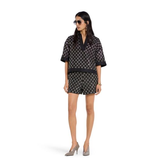 26SS 구찌 울 트위드 라메 탑 846682ZARWY 1000 Black - GUCCI