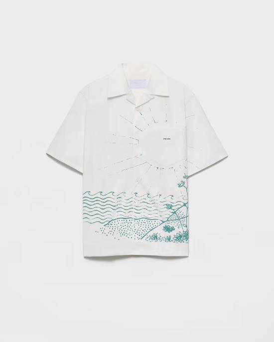 26SS 프라다 프린티드 코튼 볼링 셔츠 UCS414184HF0089 S UMO White