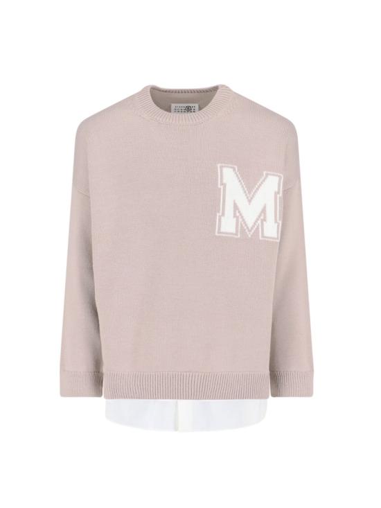 26SS MM6 메종마르지엘라 투인원 바시티 니트 스웨터 SH0HL0039 M13206115 Neutrals