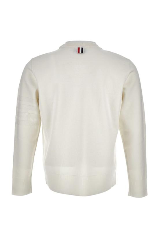 25FW 톰브라운 메리노 울 더블 페이스 사선 크루넥 풀오버 MKA566AY1055100 White - THOM BROWNE