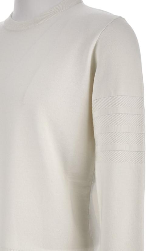 25FW 톰브라운 메리노 울 더블 페이스 사선 크루넥 풀오버 MKA566AY1055100 White - THOM BROWNE