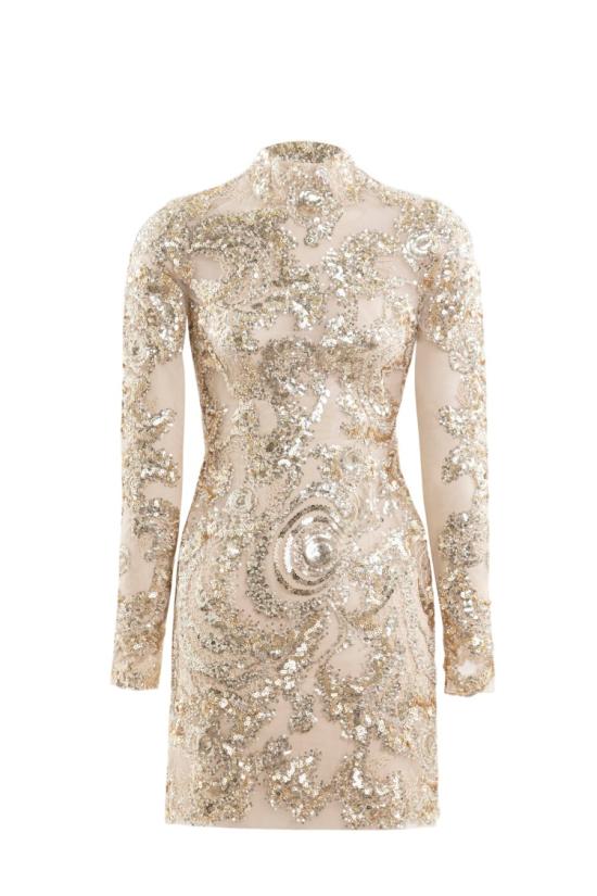  사이드 코베이시 숏 원피스 자수 장식 미니 드레스