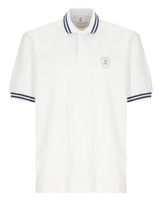 26SS 브루넬로 쿠치넬리 로고 자수 폴로 셔츠 M0B133940T CUS16 White