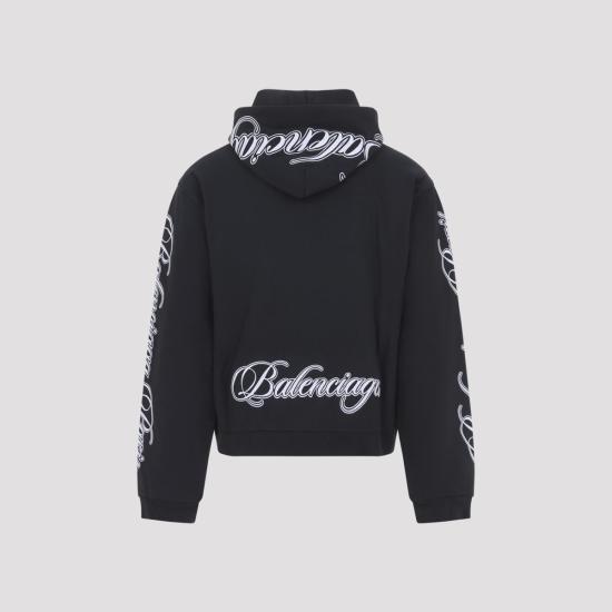 26SS 발렌시아가 커시브 레귤러 핏 집업 후디 851236 TTVM8 6552 Black - BALENCIAGA