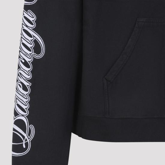 26SS 발렌시아가 커시브 레귤러 핏 집업 후디 851236 TTVM8 6552 Black - BALENCIAGA
